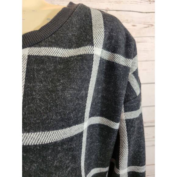 Liz Claiborne Plaid Pullover Top Lace back Long Sleeve Black/Gray Sz Large - Picture 6 of 7